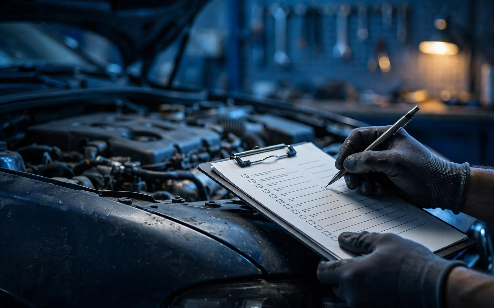 Inspection notes on a car fender