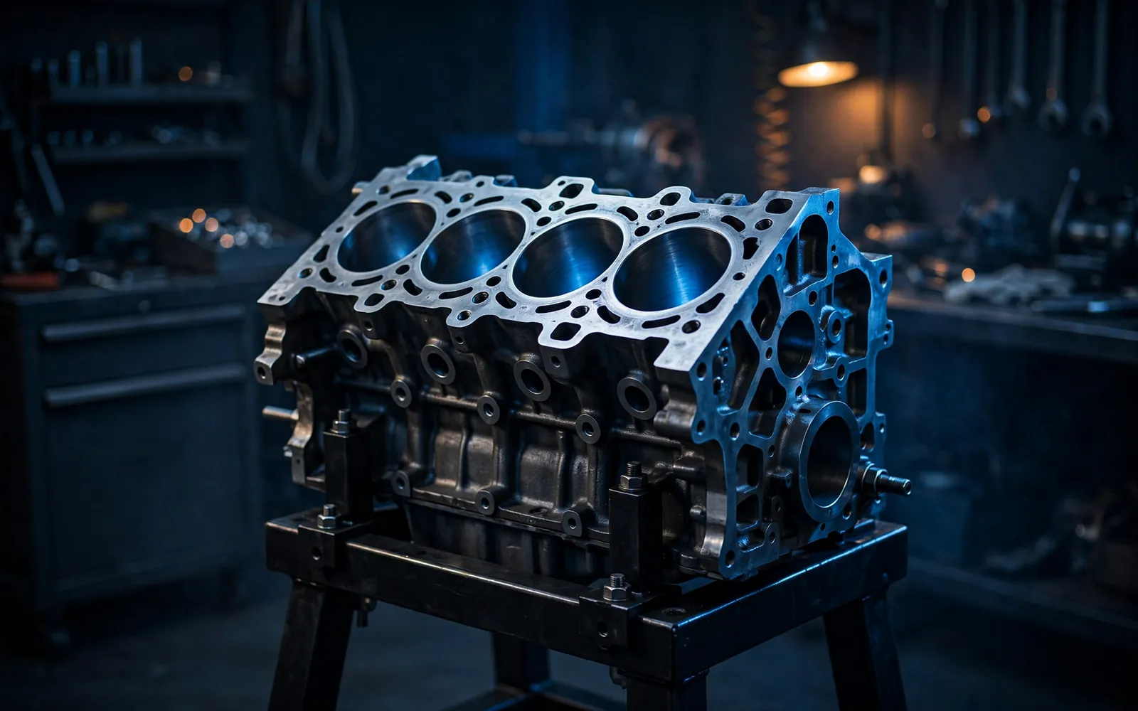 Engine block on a stand