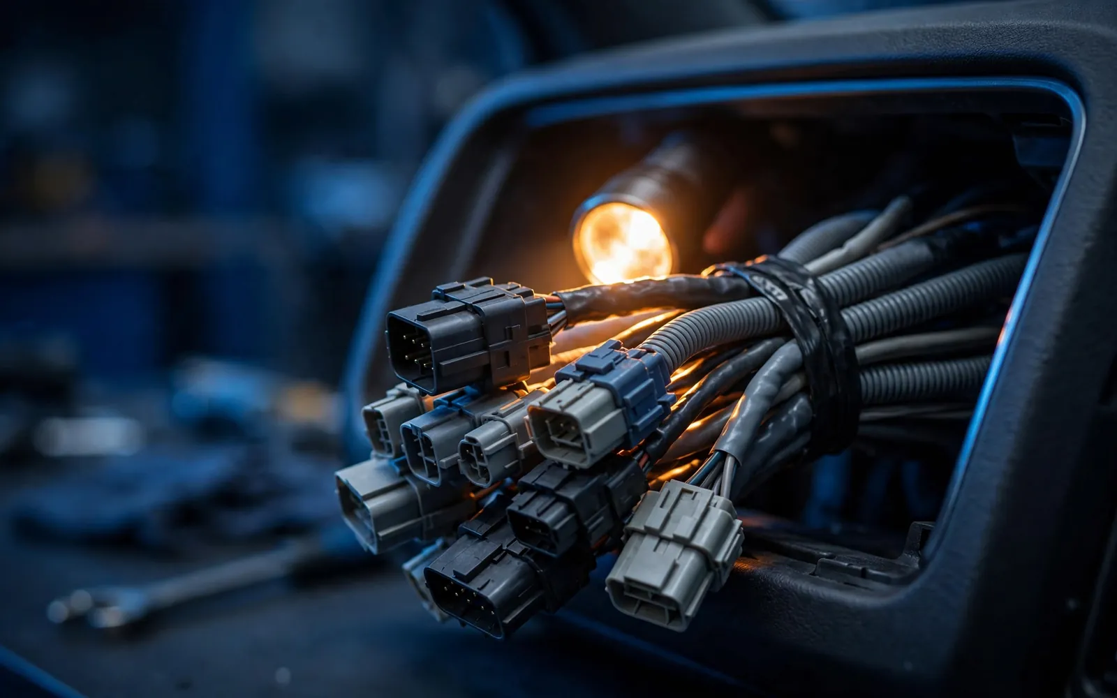 Wiring connectors inspected with a flashlight