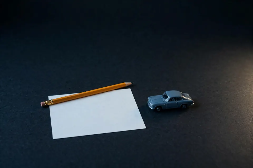 Blank card, pencil and model car