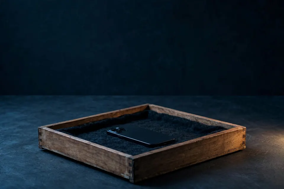 Phone in a felt-lined drawer