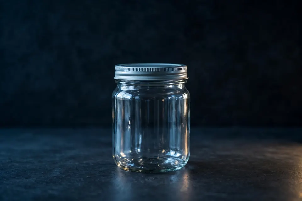 Closed empty glass jar