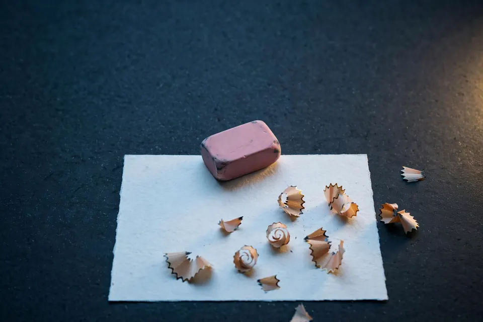 Eraser and pencil shavings