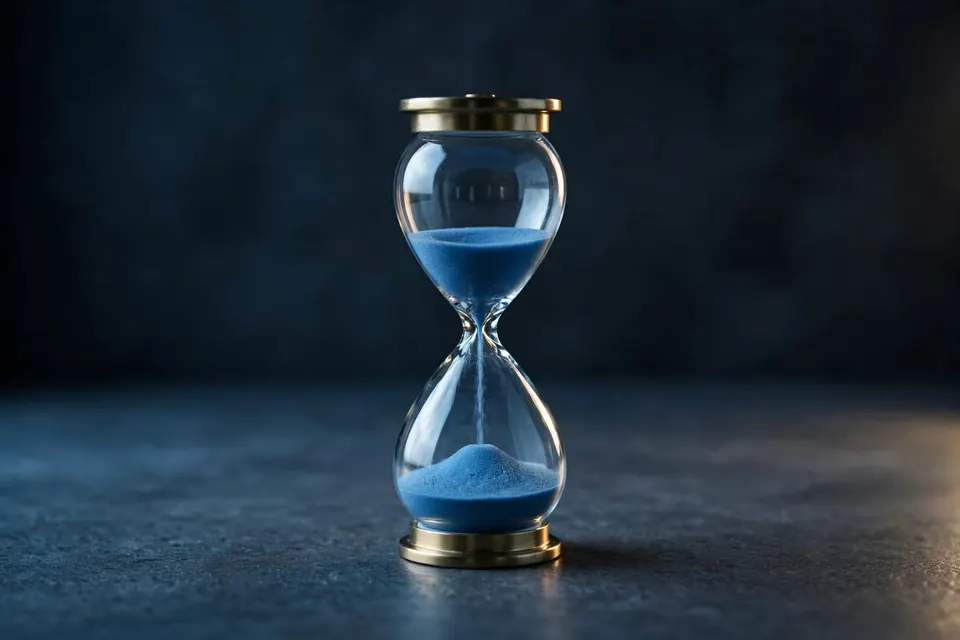 Hourglass with blue sand